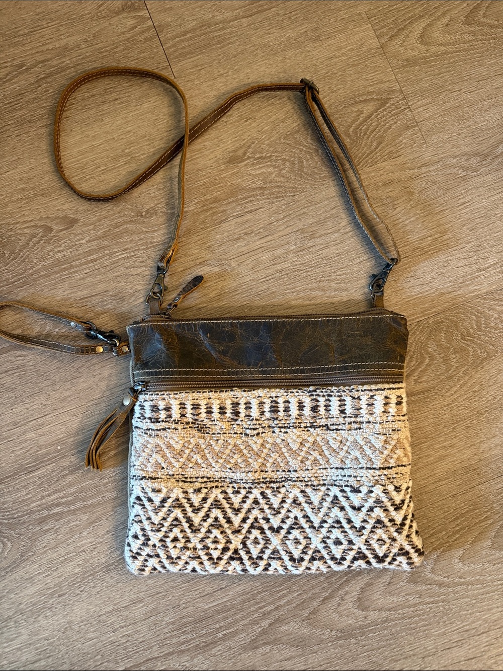Myra Bag Brown and Cream Woven Crossbody